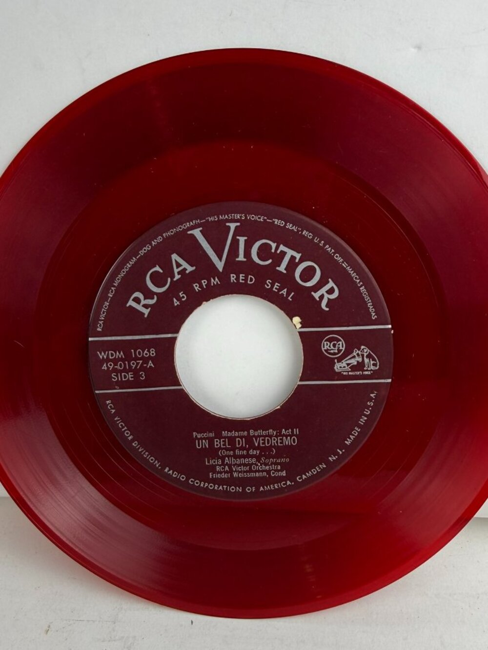 RCA Victor Red Seal 45 RPM Red Vinyl Puccini Madame Butterfly Licia Albanese